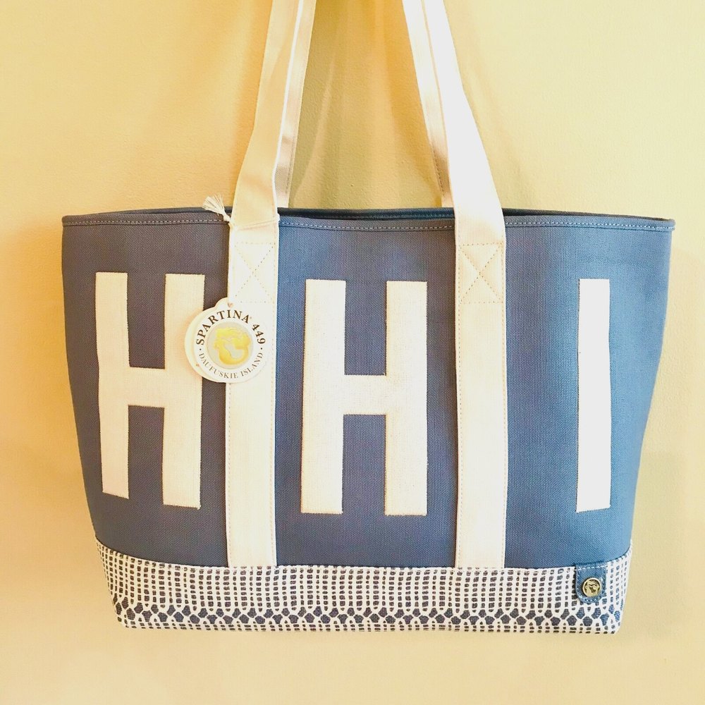 NWT Spartina 449 Linen Alpha Tote Songbird HHI Hilton Head Island Bag Blue Beach